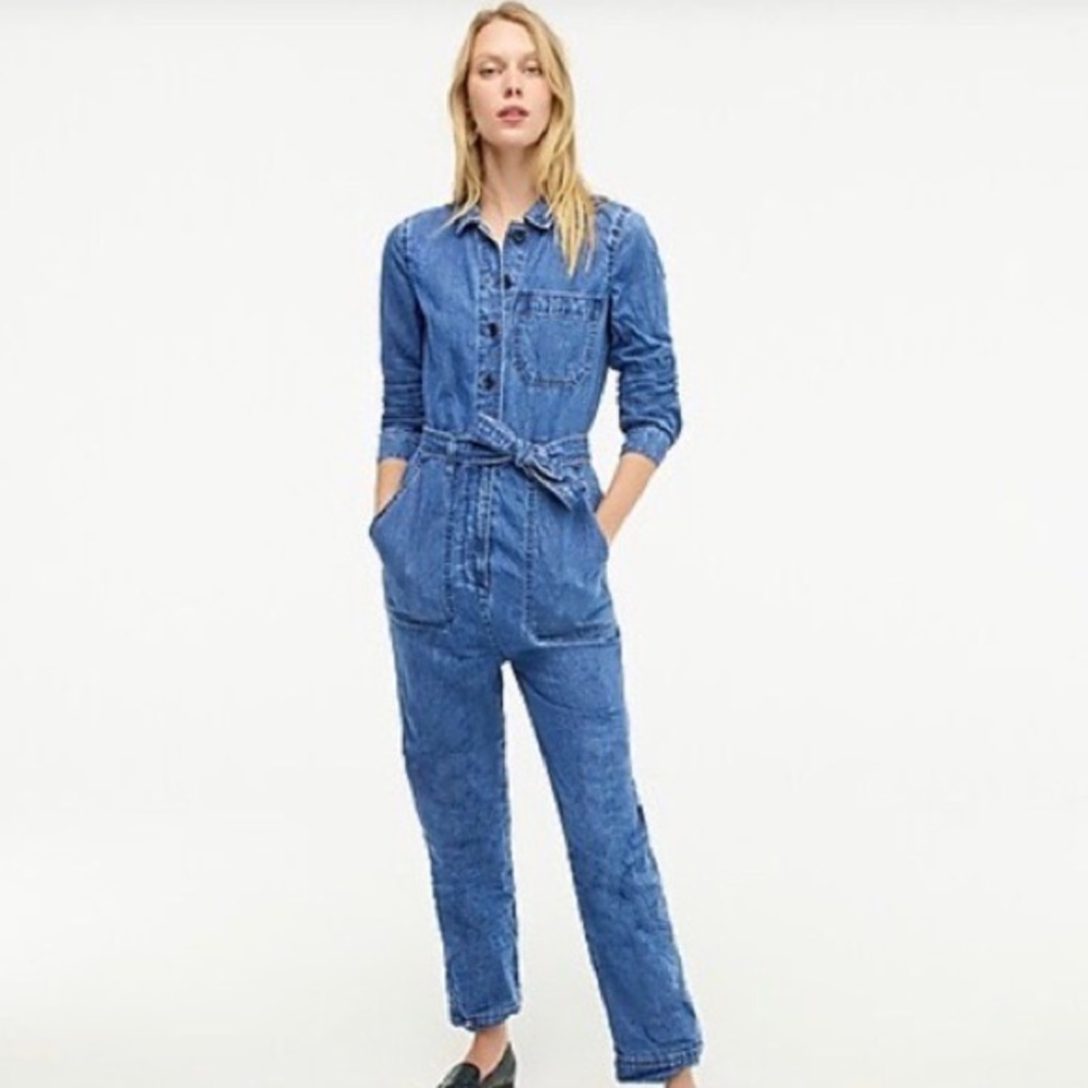 J. Crew Point Sur Denim Belted Jumpsuit, Sz. 8 and 10
